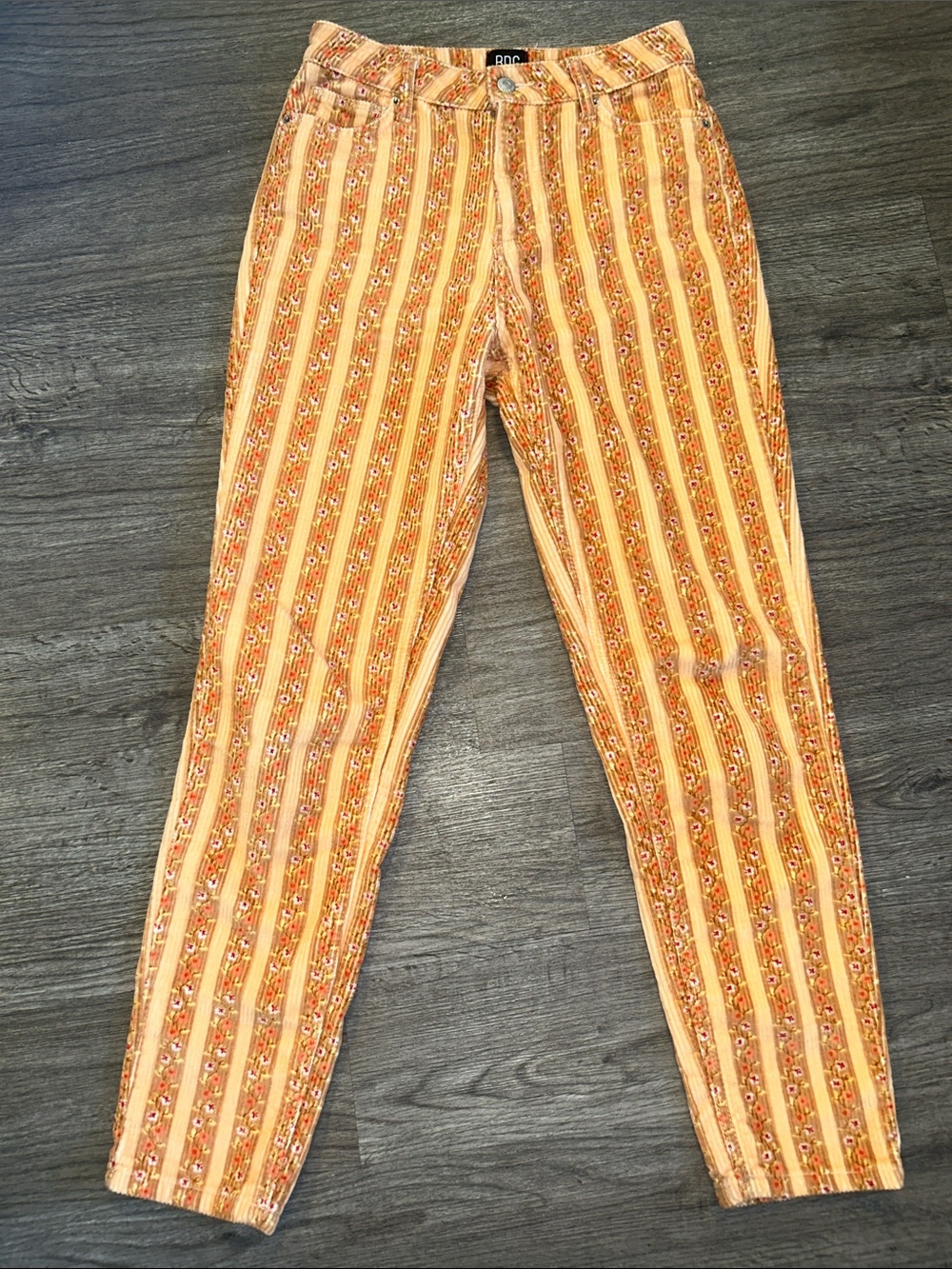 BDG Urban Outfitters Mom High Rise Floral Stripe Corduroy Pants Size 25 - Picture 2 of 9
